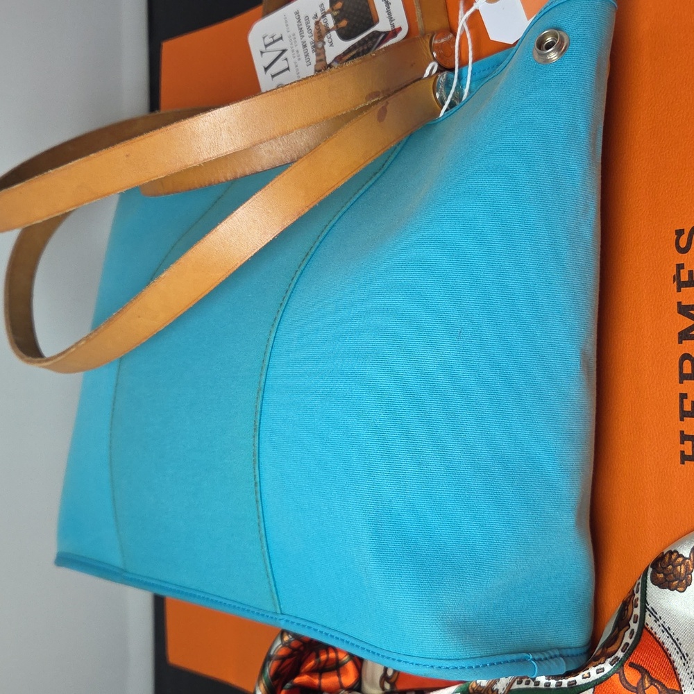 Hermès 2012 Cabas Élan PM Collectable Ltd Production two-tone Color blue/green - Picture 12 of 17